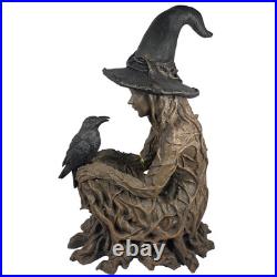 Eerie Charm 25 Inch LED Witch Raven Figurine Lighted Eyes Halloween Decor