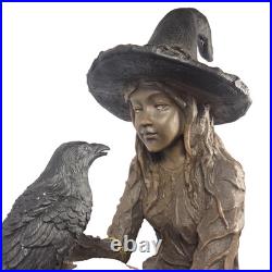 Eerie Charm 25 Inch LED Witch Raven Figurine Lighted Eyes Halloween Decor