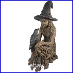 Eerie Charm 25 Inch LED Witch Raven Figurine Lighted Eyes Halloween Decor