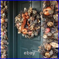 Elegant Falloween 28-Inch Indoor/Outdoor Festive Seasonal Wreath withOrange Bow