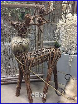 Elegant Large Dasher Reindeer With Fur Trim Sleigh Christmas Display Decoration