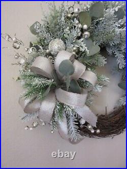 Elegant Platinum and Silver Large Christmas Wreath, Front Door Wreath, Luxury