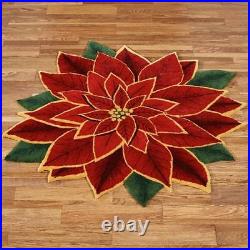 Elegant Poinsettia Round Rug Dark Red