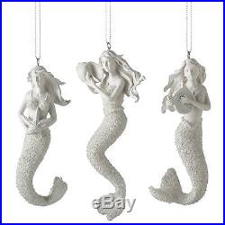 Elegant White Mermaids Christmas Holiday Ornaments Set of 3 Midwest CBK