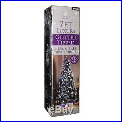 Elegant style Black Christmas Tree Decoration with Glitter Tips 7ft