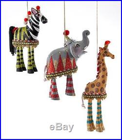 Elephant Zebra Giraffe Animals Dangle Legs Christmas Holiday Ornament Set of 3
