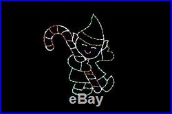 Elf with Candy Cane LED light wire frame metal Christmas outdoor display