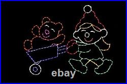 Elf with Wheel'Bear' O LED light metal wire frame outdoor Christmas display