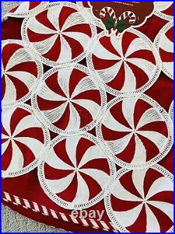 En Vogue Set of 2 Peppermint Christmas Tree Skirts Red White 56 NWT