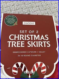 En Vogue Set of 2 Peppermint Christmas Tree Skirts Red White 56 NWT