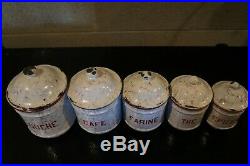Enamelware Nesting Canisters Red & White Chicken Wire Set Of 5 VINTAGE-French