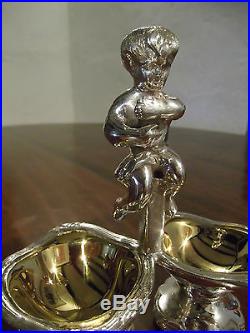 English Sheffield Silver Cherub Double Sauce Boat with Serving Spoons