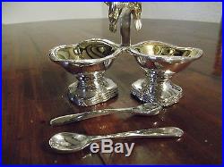English Sheffield Silver Cherub Double Sauce Boat with Serving Spoons