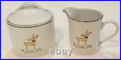 Excellent Used Pottery Barn Reindeer Rudolph Sugar Bowl withLid and Creamer Set