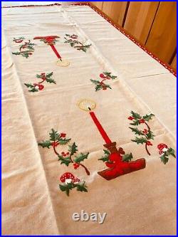 Exceptional Vtg Norwegian Large Christmas Embroidered Tablecloth Scandinavian