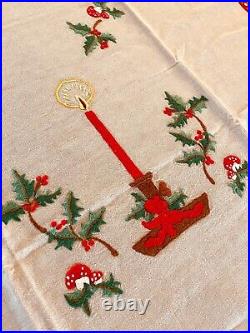 Exceptional Vtg Norwegian Large Christmas Embroidered Tablecloth Scandinavian