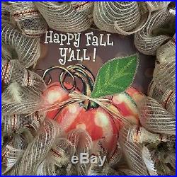 Extra Large! Happy Fall Y'All Autumn Harvest Wall Or Fireplace Deco Mesh Wreath