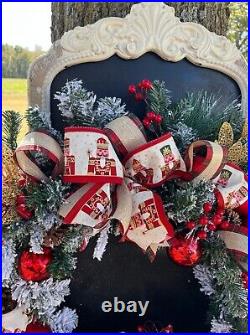 Extra Large Nutcracker Christmas Door Wreath Holiday Seasonal Snow Decor 30 Inch