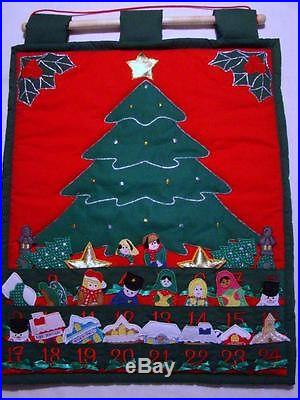 FABRIC CHRISTMAS TREE/VILLAGE COUNTDOWN ADVENT CALENDAR 19×26~Ready to Hang