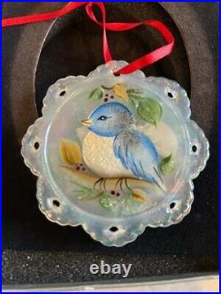 FENTON Glass French Opalescent Hand Painted’Blue Bird’ Ornament-Artist Signed