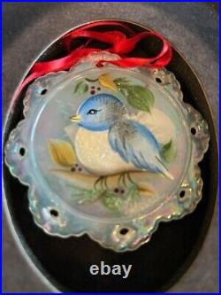 FENTON Glass French Opalescent Hand Painted'Blue Bird' Ornament-Artist Signed