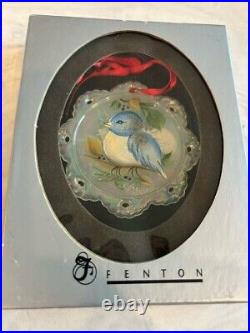 FENTON Glass French Opalescent Hand Painted'Blue Bird' Ornament-Artist Signed