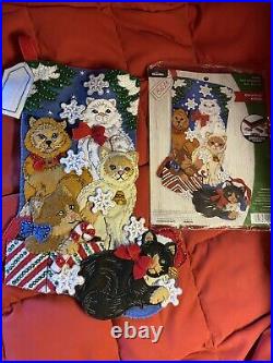 FINISHED Bucilla Christmas Kitties Stocking Hand Sewn And Assembled 89241E RARE