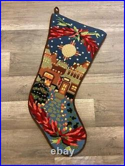 FINISHED Rare PETER ASHE Luminarias Handmade Needlepoint Christmas Stocking