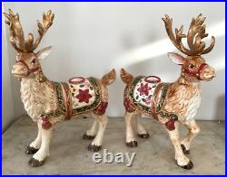 FITZ AND FLOYD FATHER CHRISTMAS REINDEER CANDLE HOLDERS (2), withbox
