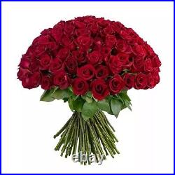 FREE Overnight Delivery 100 Fresh Red Roses & Vase Valentine's Day Bouquet