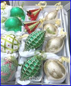 FRONTGATE 20-Piece Luxury Christmas Ornament Set Reds Greens Gold Frosted Beaded
