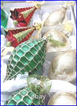 FRONTGATE 20-Piece Luxury Christmas Ornament Set Reds Greens Gold Frosted Beaded