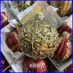 FRONTGATE Christmas Assorted Gold/Red Ornaments Holidays Set of 20 Storage Box