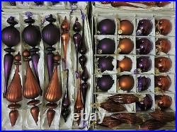 FRONTGATE Venetian Trim GLASS Ornaments XL Finial Ball COPPER Purple Orange NICE