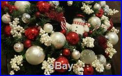 FROSTY snowman Christmas ornament glass balls door wreath red white 22 vtg