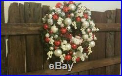 FROSTY snowman Christmas ornament glass balls door wreath red white 22 vtg