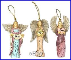 Faith Hope Love Angel Christmas Tree Ornaments Set of 3 Holiday Decorations Gift