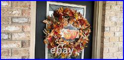 Fall Leaves Deco Mesh Rustic Pumpkin Wreath, Thanksgiving Halloween Decorations