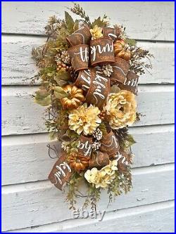 Fall Wreath for Front Door, Elegant Fall Wreath, Elegant Fall Door Swag, Floral