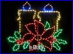 Fancy Christmas Candles with Poinsettia LED Lighted Decoration Steel Wireframe