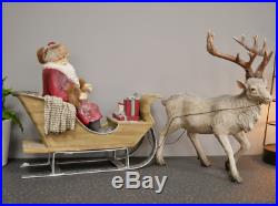 Father Christmas & Sleigh With Reindeer Large Festive Decoration Ornament Figure