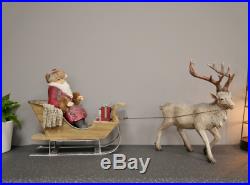 Father Christmas & Sleigh With Reindeer Large Festive Decoration Ornament Figure