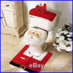 Father Christmas Xmas Santa Toilet Seat Cover Rug Bathroom Mat Set Decorations