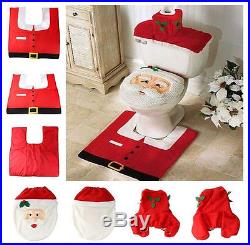Father Christmas Xmas Santa Toilet Seat Cover Rug Bathroom Mat Set Decorations