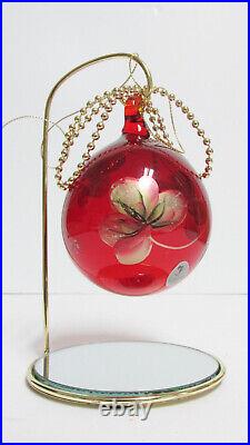 Fenton 1804GI 3-1/4 Ruby Glass Ornament with Stand Hand Painted NOS