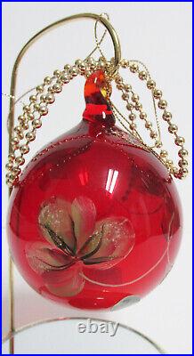 Fenton 1804GI 3-1/4 Ruby Glass Ornament with Stand Hand Painted NOS