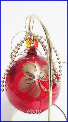 Fenton 1804GI 3-1/4 Ruby Glass Ornament with Stand Hand Painted NOS