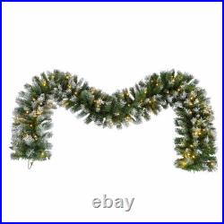 Festive Artificial Christmas Set Pre-Lit Wreath & Entrance Trees with