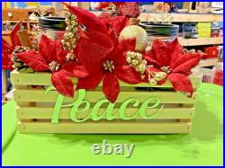 Festive Handmade Wooden Crate PEACE Decorative Christmas Centerpiece