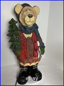 Fiber Optic Wood Look Christmas Bear Indoor use Light up Cabin Door Greeter 25